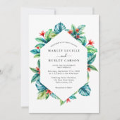 Tropisch Waterkleur Loof Frame Modern Huwelijk Kaart (Voorkant)