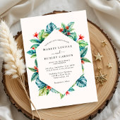 Tropisch Waterkleur Loof Frame Modern Huwelijk Kaart