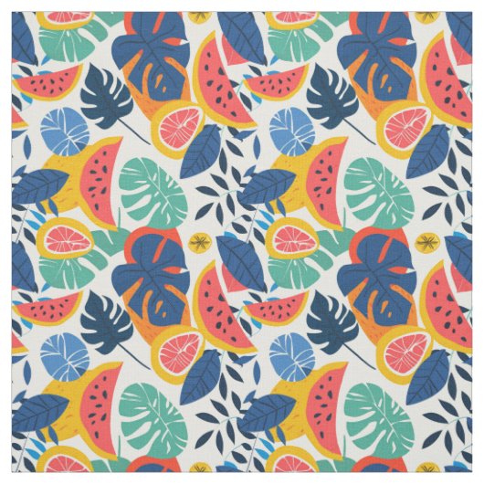 Tropisch watermeloen & ananaspatroon stof (Swatch)