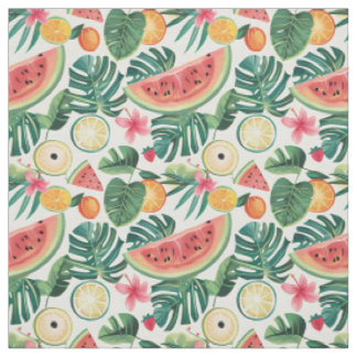 Tropisch watermeloen & citruspatroon stof