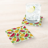 Tropisch watermeloen en ananas pixelpatroon glazen onderzetter (Schuin)