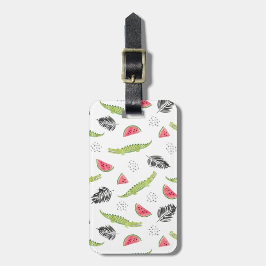 Tropisch watermeloen en krokodilpatroon bagagelabel (Voorkant verticaal)