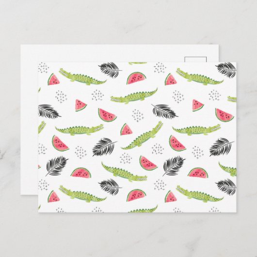 Tropisch watermeloen en krokodilpatroon briefkaart (Voorkant / Achterkant)