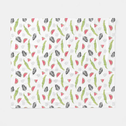 Tropisch watermeloen en krokodilpatroon fleece deken (Voorkant (Horizontaal))