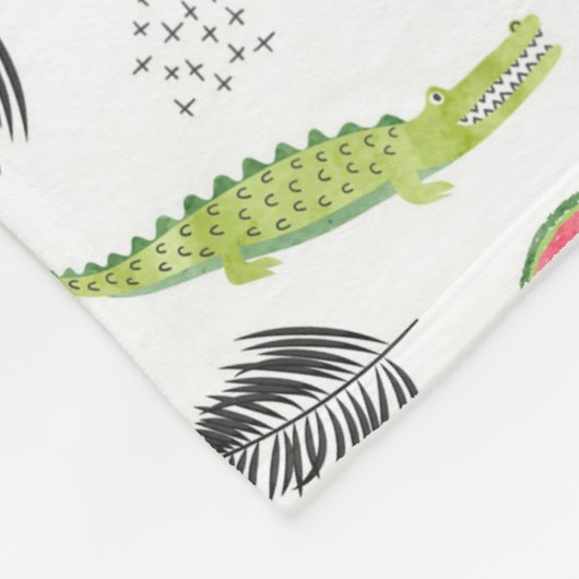 Tropisch watermeloen en krokodilpatroon fleece deken (Hoek)