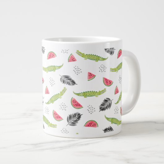 Tropisch watermeloen en krokodilpatroon grote koffiekop (Voorkant rechts)