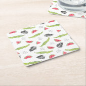 Tropisch watermeloen en krokodilpatroon kartonnen onderzetters (Schuin)