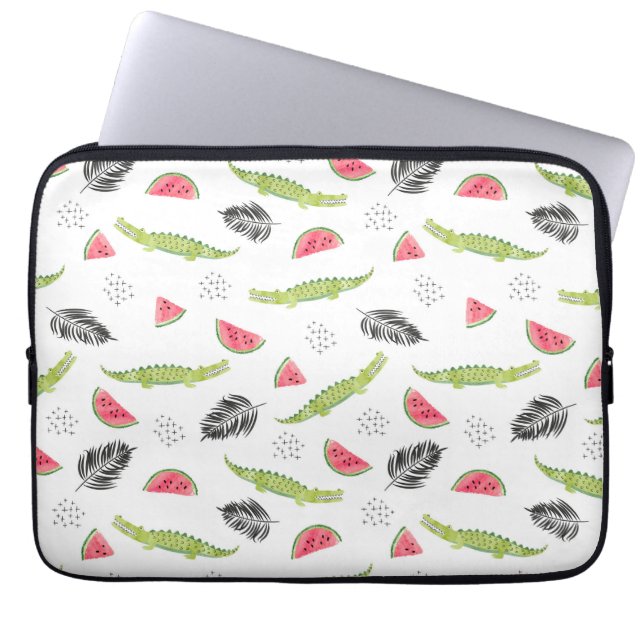 Tropisch watermeloen en krokodilpatroon laptop sleeve (Voorkant)