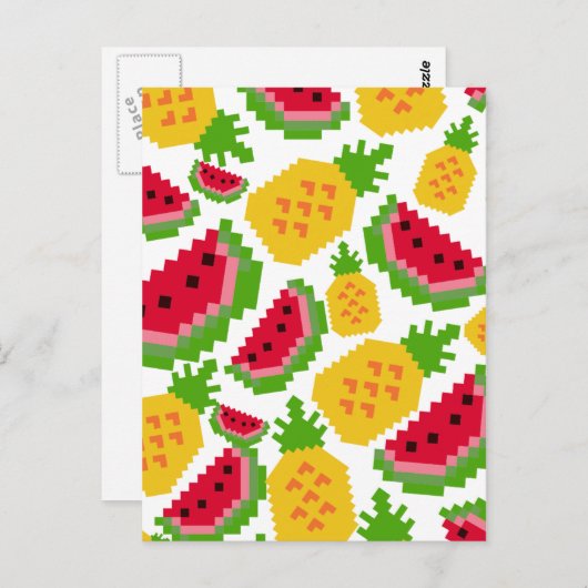 Tropisch watermeloen en pixelpatroon ananas briefkaart (Voorkant / Achterkant)