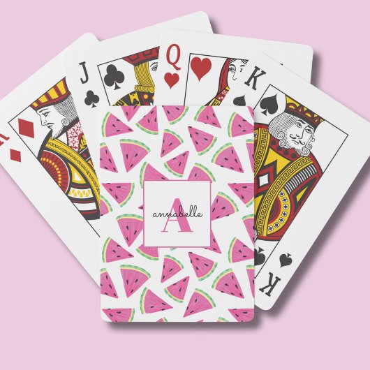 Tropisch watermeloen monogram pokerkaarten