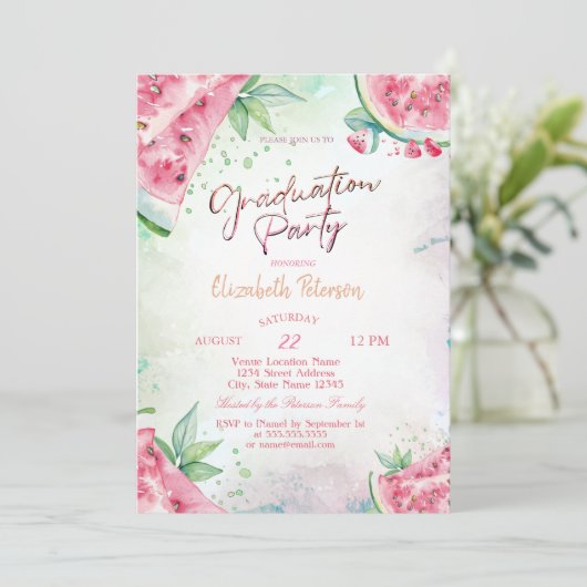 Tropisch Watermeloen Zomer Afstuderen Kaart (Staand voorkant)