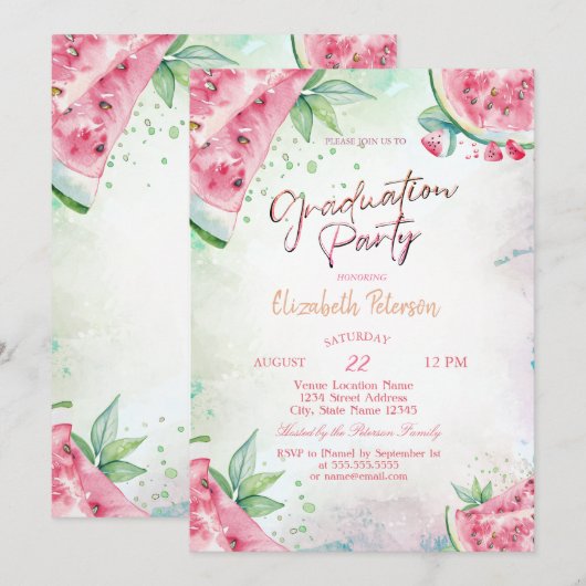 Tropisch Watermeloen Zomer Afstuderen Kaart (Voorkant / Achterkant)