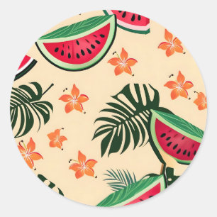 Tropisch watermeloen zomerpatroon ronde sticker