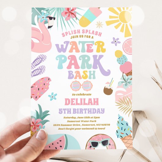 Tropisch Waterpark Zomer Verjaardagsfeest Kaart