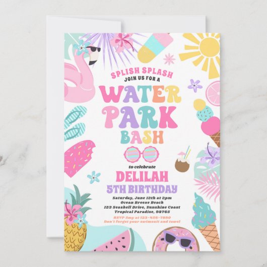 Tropisch Waterpark Zomer Verjaardagsfeest Kaart (Voorkant)