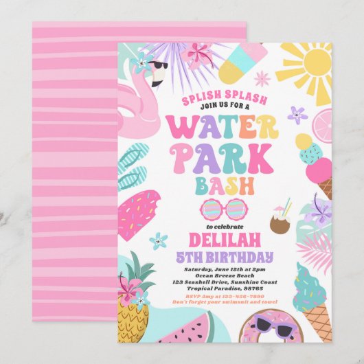 Tropisch Waterpark Zomer Verjaardagsfeest Kaart (Voorkant / Achterkant)