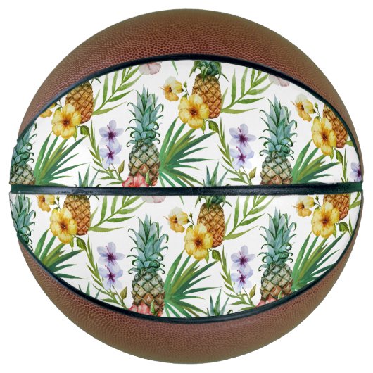 Tropisch waterverf-ananassepatroon met hawaii-them basketbal (Voorkant)