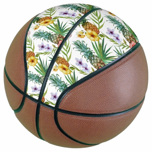 Tropisch waterverf-ananassepatroon met hawaii-them basketbal (Schuin)