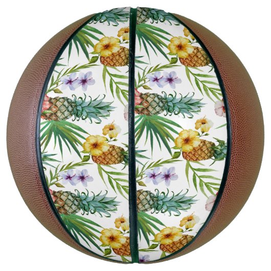Tropisch waterverf-ananassepatroon met hawaii-them basketbal (Verticaal)