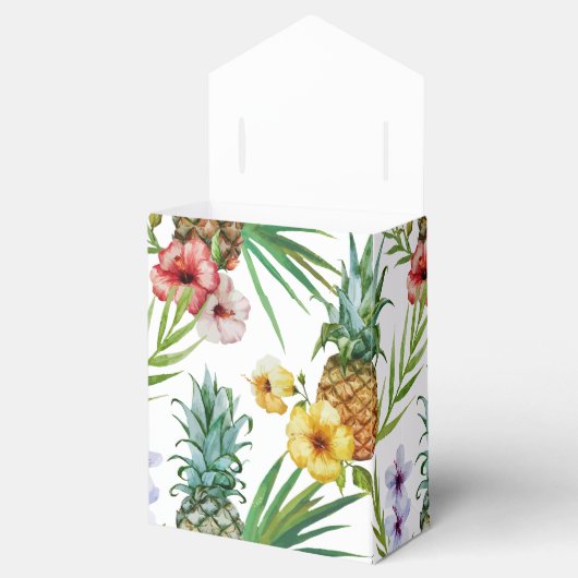 Tropisch waterverf-ananassepatroon met hawaii-them bedankdoosjes (Geopend)