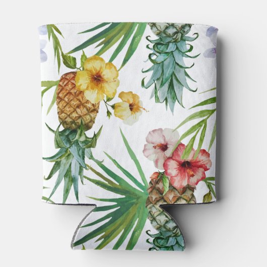 Tropisch waterverf-ananassepatroon met hawaii-them blikjeskoeler (Achterkant)