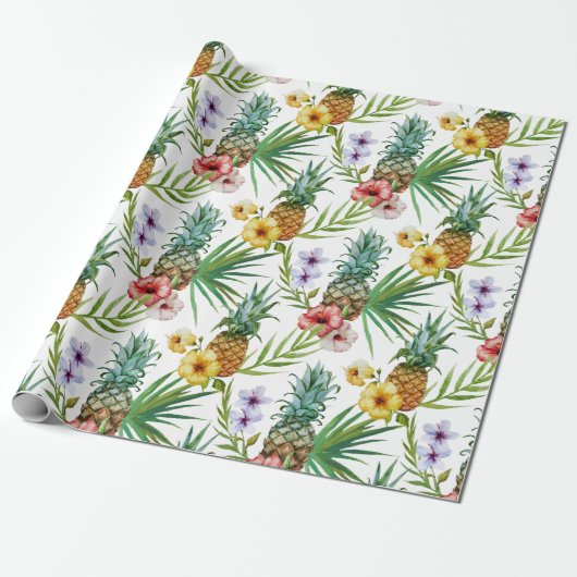 Tropisch waterverf-ananassepatroon met hawaii-them cadeaupapier (Uitgerold)