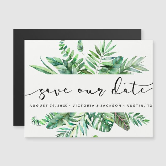Tropisch waterverf gebladerte bewaar onze datum V1 (Voorkant / Achterkant)