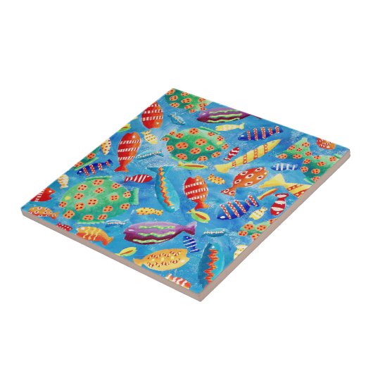 Tropisch waterverf koraalrif met vissen tegeltje (Zijkant)