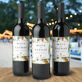 Tropisch Waterverf Patroon op maat Wijn Etiket