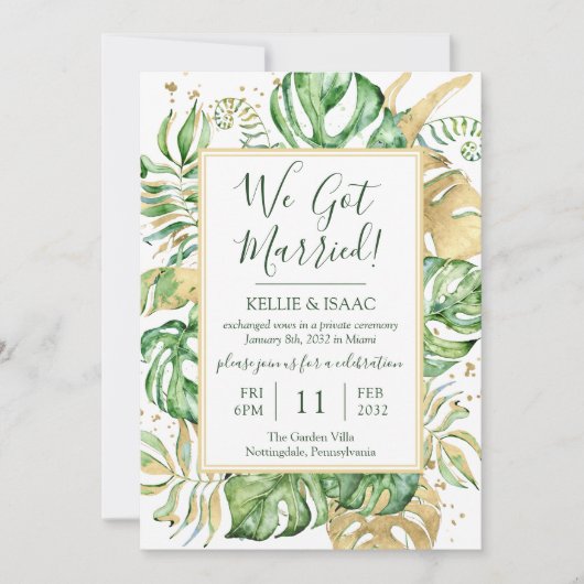 Tropisch We Zijn Getrouwd Gevlucht Ontvangst Feest Kaart (Voorkant)