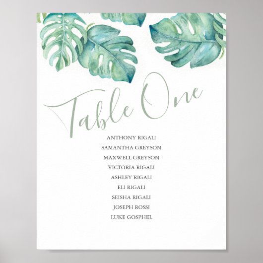 Tropisch weddenschappen Tafel Decor Seating Chart Poster (Voorkant)