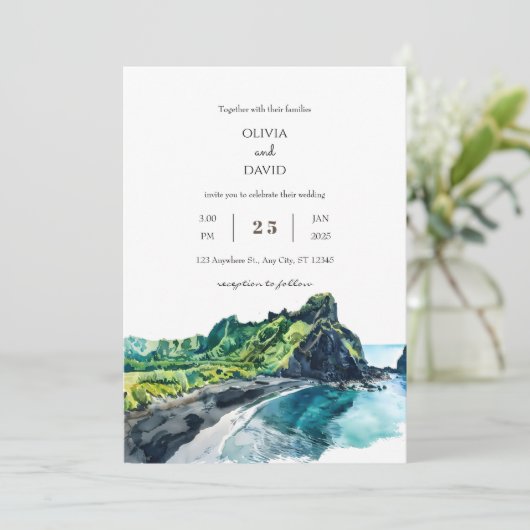 Tropisch weelderig groene eiland uitzicht strand b kaart (Staand voorkant)