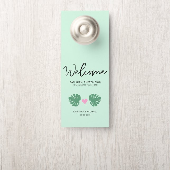Tropisch welkom Hotel Bag Destination Wedding Deurhanger (Op knop)