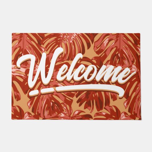 Tropisch welkom Sinaasappel Monstera verlaat stran Deurmat (Voorkant)