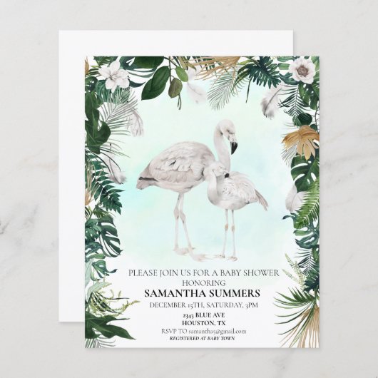 Tropisch White Flamingo Baby shower Boho (Voorkant / Achterkant)
