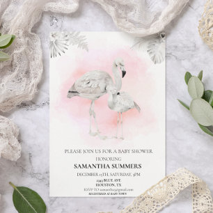 Tropisch White Flamingo Baby shower Boho Kaart