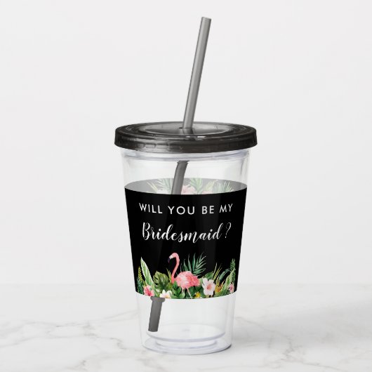 Tropisch Wil Je Mijn Bruidsmeisje Zijn Aanzoek Acryl Drinkbeker (Achterkant)