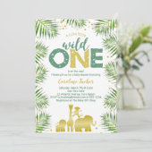 Tropisch Wild One Gold Safari Animals Baby shower Kaart (Staand voorkant)