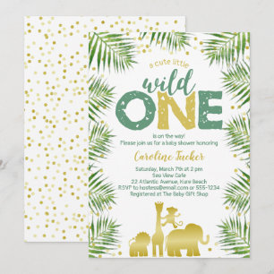 Tropisch Wild One Gold Safari Animals Baby shower Kaart