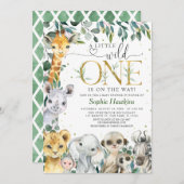 Tropisch Wild One Safari Animals Boy Baby shower Kaart (Voorkant / Achterkant)