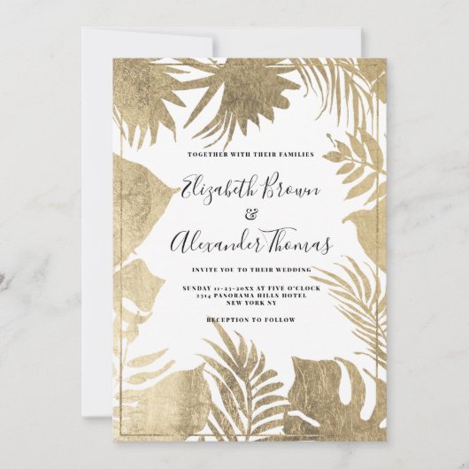 Tropisch wit bladblad lijst floral bruiloft kaart (Voorkant)