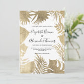 Tropisch wit bladblad lijst floral bruiloft kaart (Staand voorkant)