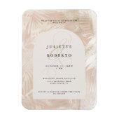 Tropisch wit/goud palmblad zomer bruiloft foto magneet (Verticaal)