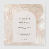 Tropisch wit/goud palmblad zomer bruiloft foto magnetische uitnodiging (Voorkant)