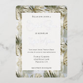 Tropisch wit groen bladgoud Vrijgezellenfeest Folie Uitnodiging (Voorkant)