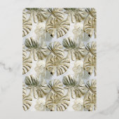 Tropisch wit groen bladgoud Vrijgezellenfeest Folie Uitnodiging (Achterkant)