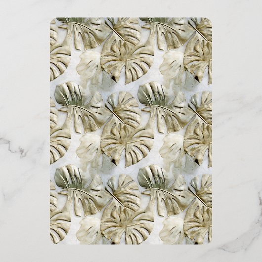 Tropisch wit groen bladgoud Vrijgezellenfeest Folie Uitnodiging (Achterkant)