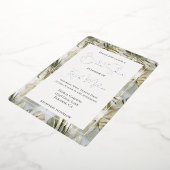 Tropisch wit groen bladgoud Vrijgezellenfeest Folie Uitnodiging (Gedraaid)