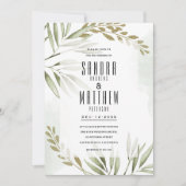 Tropisch wit groen goud glitter bladeren Bruiloft Kaart (Voorkant)