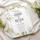 Tropisch wit groen goud glitter bladeren Bruiloft Kaart